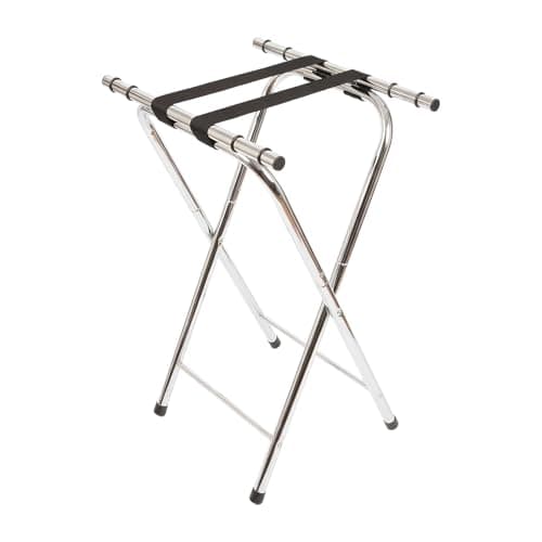 Image of Harbour Housewares Folding Serving Tray Stand - Chrome Metal Butler Stand with Non-Slip Straps, Portable Heavy Duty Food Tray Holder for Kitchen, Restaurant & Room Service