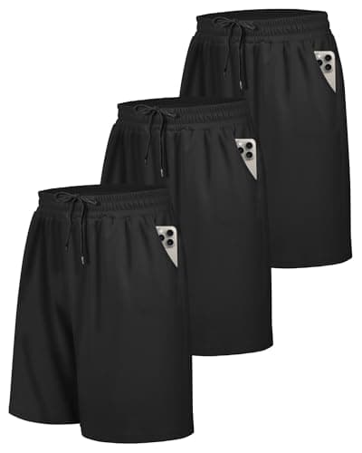 Image of BOOJO 3 Pack Gym Shorts Men with Pockets UK Sports Breathable for Running Training(Black*3,L)