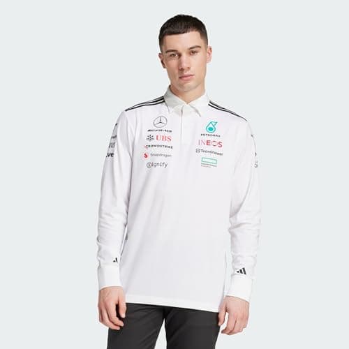 Image of adidas Men's Mercedes - AMG Petronas Formula ONE Team Team Polo Long Sleeve Men, White/Black, L