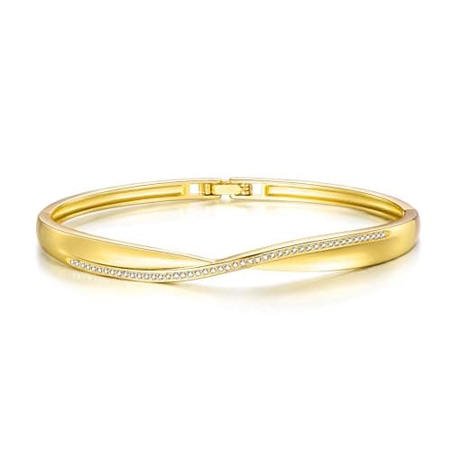 Image of Philip Jones 18k Gold Plated Arc Bangle Created with Zircondia® Crystals (7 Inch)