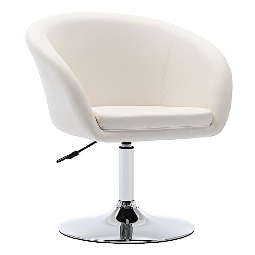 Image of DUHOME Modern White Faux Leather Swivel Tub Chair with Armrest, Height Adjustable, Dining Room Chair