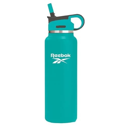 Image of Reebok Stainless Steel Water Bottle With Straw & Lifestyle Design - Insulated Water Bottles 40 oz - Double Wall Vacuum Insulated Sports Water Bottle With Straw, BPA Free (Teal)