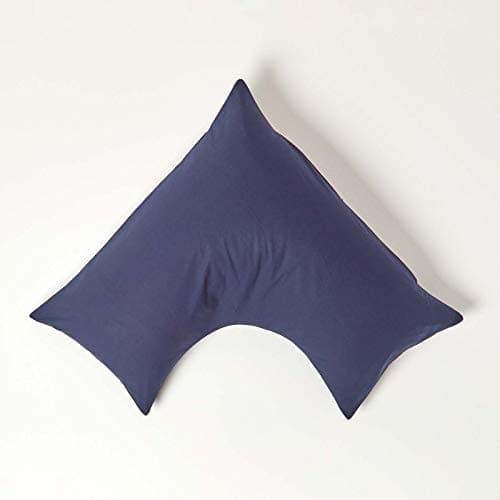 Image of HOMESCAPES Navy Blue Pure Egyptian Cotton V-Shape Pillowcase 200 TC 400 Thread Count Percale Equivalent Pillow Case For Nursing Pregnancy and Elderly