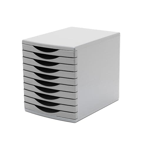 Image of Deflecto Grey Desk Drawer Set - 10 x 30mm Drawers - Modern Style - Desk Organiser - Large Storage - Desktop A4 Storage - Timeless Grey with Black Accents