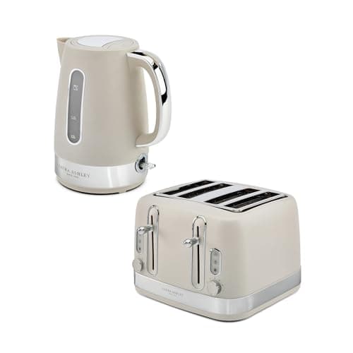 Image of Laura Ashley Dove Grey 1.7L Electric Kettle and Toaster Sets 4 Slice - Energy Efficient Fast Boil Kettle Electric - 4 Slice Toaster with Wide Slots, Defrost, 7 Browning Settings & Reheat Mode