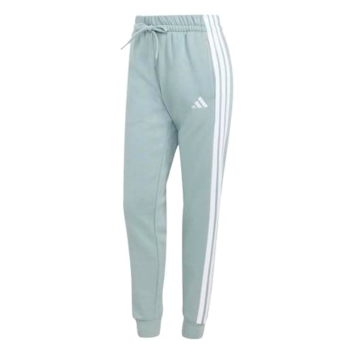 Image of adidas Women's Essentials 3-Stripes Fleece Slim Pants, Wonder Sage/White, L