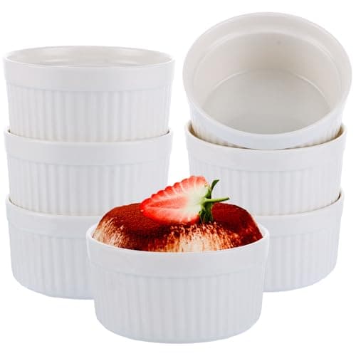 Image of YOUNTHYE Ramekins, 8oz/250ml Ramekins Set of 6 White Porcelain Souffle Dish, Oven Proof Large Ramekin Dishes for Souffle, Pudding, Cakes, Ice Cream and Sauce
