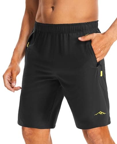 Image of Peakwell Men's Running Shorts Quick Dry Sport Lightweight Hiking Gym Shorts Breathable with Drawstring, Black, 32