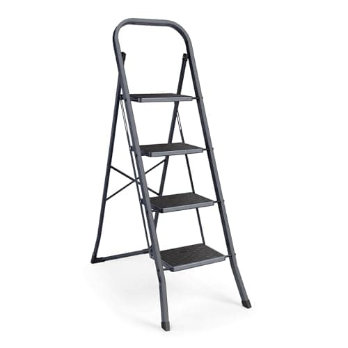 Image of VonHaus 4 Step Ladder – Anti Slip Feet, Foldable, Easy to Store Step Ladder, 150KG Max Capacity - Premium Quality Ladder for DIY and Gardening Projects - Durable Steel