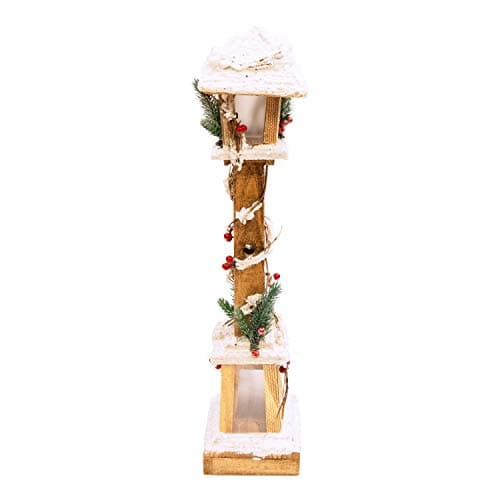 Image of The Christmas Workshop 82690 Snow Topped Wooden Lamppost / 10 Warm White LED Lights/Indoor Christmas Decorations/Frosted Star Windows/Battery Powered / 60cm x 13cm x 13cm