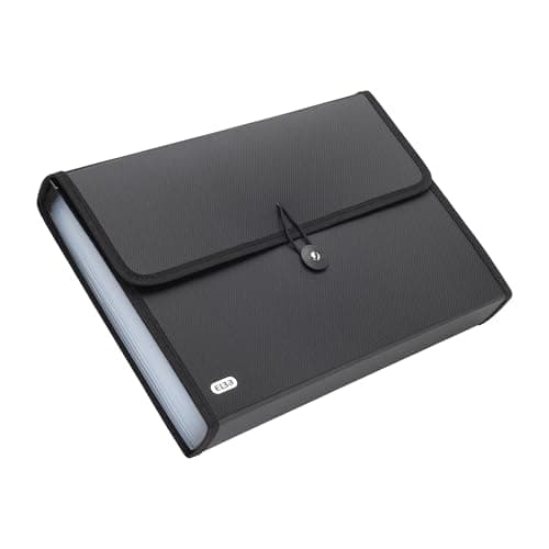 Image of Elba Black A4 Expanding File Folder with 13 Compartments – Plastic Accordion Document Organiser, Portable Filing Wallet for Office & School