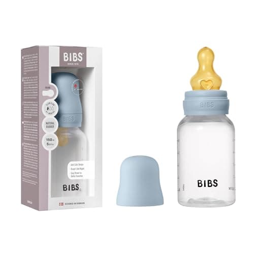 Image of BIBS Baby Bottle 150 ml Natural Rubber Latex Teat - Anti-Colic, BPA-Free, Round Teat, Slow Flow, Lightweight & Easy to Clean, Suitable for Newborns 0+ Years - Baby Blue