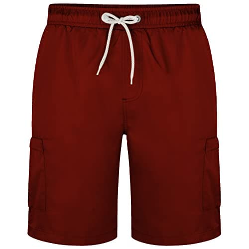 Image of KAM Mens Big Size Plain Cargo Swim Shorts (334) in Burgundy in 8XL