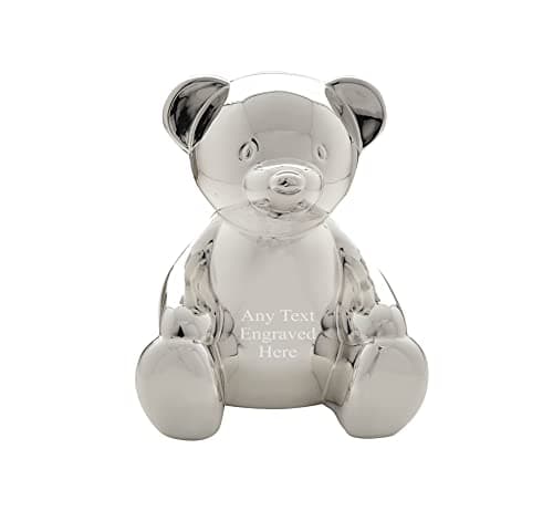 Image of [Custom] Personalised Engraved Silver-plated Teddy Bear Bank Money Box Christening / Birthday / Baby Gift