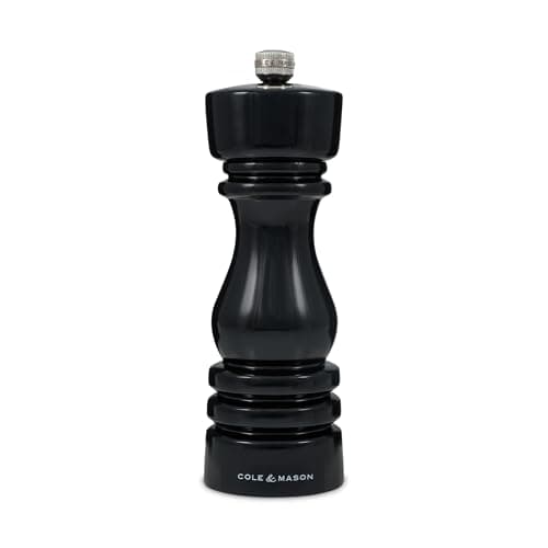 Image of Cole & Mason London Black Gloss Pepper Mill, 18cm Pepper Grinder with Adjustable Grind, Precision+ Carbon Mechanism, Beech Wood, Seasoning Mill, Lifetime Mechanism Guarantee