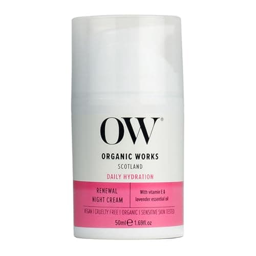 Image of Organic Works Natural Moisturiser Night Cream for Women | 50ml | Suitable for all skin types, including sensitive skin | 100% Vegan | 100% Cruelty Free | Enriched with relaxing Lavender essential oil
