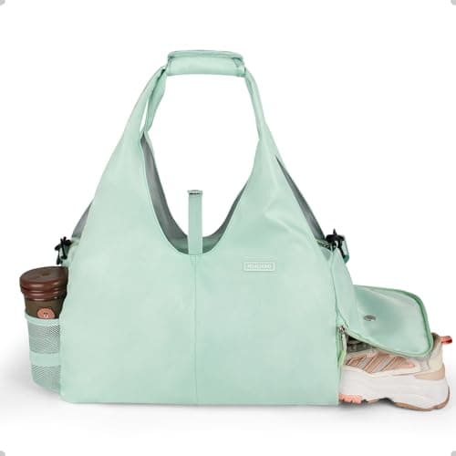 Image of HUALIANG Yoga Bag Womens Gym Bag 25L, Sport Bag Tote Pilates Mat Bags with Yoga Strap and Waterproof Shoe Compartment, Handbags for Gym, Yoga Mat, Sauna, Shopping, Swimming, Green