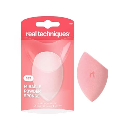 Image of Real Techniques Miracle Powder Sponge for Blending, Setting & Blurring with Velvet Finish – Use Dry or Damp – For Foundation, Blush, Bronzer – Cruelty-Free, Latex-Free, Vegan