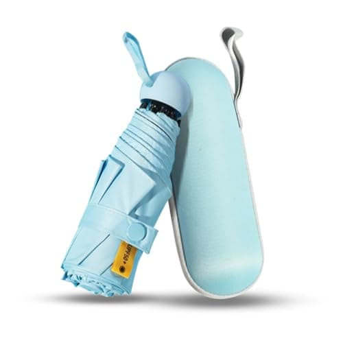Image of Mini Folding Umbrella with Case, Pocket Sized Lightweight Portable Umbrella, Light Compact Rain Umbrella for Travel Outdoor Daily Use, Small Sun Rain Pocket Umbrella for Girls and Women men (Blue)