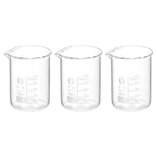 Image of PATIKIL 3Pcs 50ml Low Form Glass Beaker, 3.3 Borosilicate Glass Graduated Printed Scale Measuring Cups with Spout for Kitchen Lab Liquids