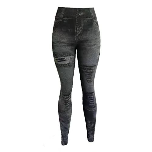 Image of TURWXGSO Women's High Waist Leggings Ripped Distressed Denim Jeggings High Waist Printing Trouser Pants Stretch Slim Fit Ladies Trousers Full Length Leggings with Pockets