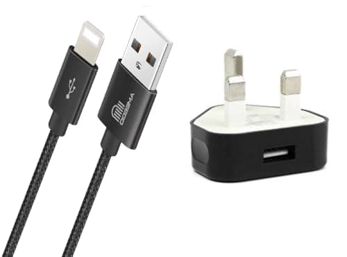 Image of ameego USB Data Sync Charging Cable Lead 1 Meter Braided Lead + USB Charger Adapter Plug For Phone's Compatible 6 6s 5s 6 PLUS 7 8 8 Plus XS XS Max XR X iPad iPod (Black)