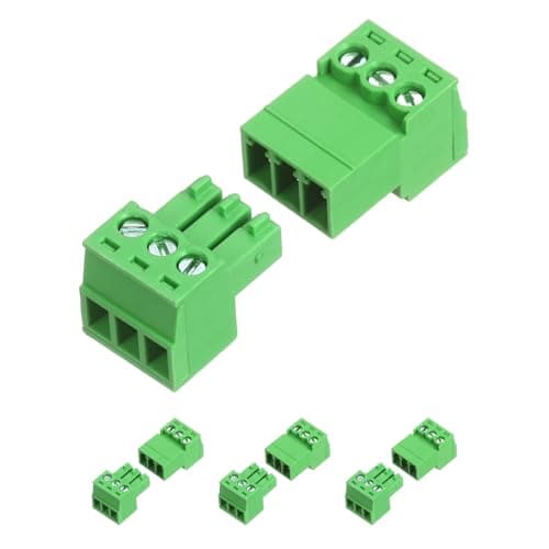 Image of sourcing map 4 Set 3 Pin 3.5mm Pitch PCB Mount Screw Terminal Block Connector, Right Angle Pluggable Plug for DIY Electronics Audio Power Modules 26-16AWG Cable