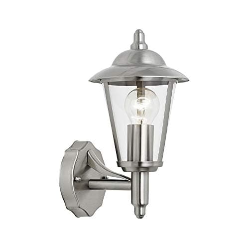 Image of National Lighting HARVIE Traditional Polished Stainless Steel Finish Outdoor Garden Porch Weatherproof Wall Uplight Lantern IP44 Rated