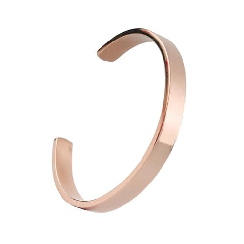 Image of Eigso Stainless Steel Charming Rose Gold Cuff Bangle Bracelet for Women Men Vintage Classic 6mm Minimalist Open Wristband for Woman Man
