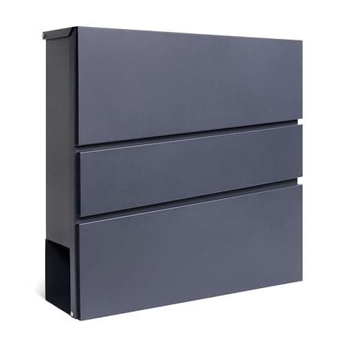 Image of Assorted Collections Wall Mounted Post Box with Newspaper Holder, Lockable Mailbox with 2 Keys, Weatherproof Metal Letterbox for Outdoor Front Door, Modern Design Easy Install 37x10.5x37 cm, Grey