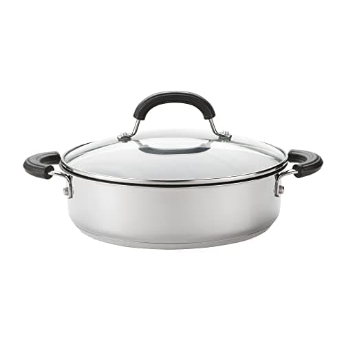 Image of Circulon Total Non Stick Saute Pan with Lid 30cm - Induction Suitable Stainless Steel Saute Pan with Toughened Glass Lid, Durable Oven & Dishwasher Safe Cookware, Silver