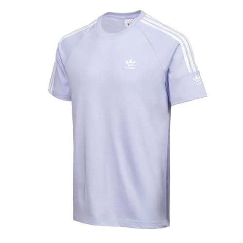 Image of adidas Originals T Shirt Mens Crew Neck 3 Stripe Tee Trefoil Lock Up Short Sleeve Tee IX9987 (UK, Alpha, S, Regular, Regular, Purple)