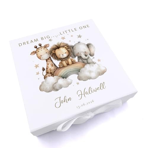 Image of ukgiftstoreonline Dream Big Little One Personalised White Baby Keepsake Box for Photos and Mementos, Medium and Large