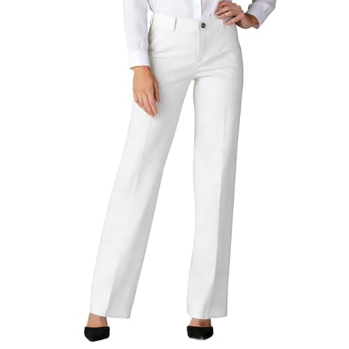 Image of Wide Leg Trousers for Women UK Stretch Ladies Work Palazzo Trousers with Pockets High Elasticated Waist Yoga Pants Business Casual Fashion Clothing White