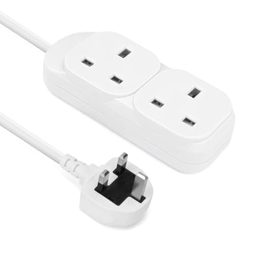 Image of EXTRASTAR 2 Gang Extension Lead, 2 Metre Extension Cable, Double Plug Socket 13A Fused Power Strip White