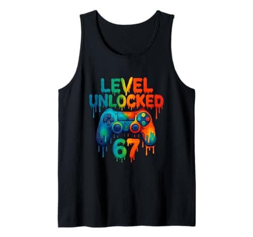 Image of Gamer 67 Drip Level Unlocked 67 Video Game Gen Alpha Meme Tank Top