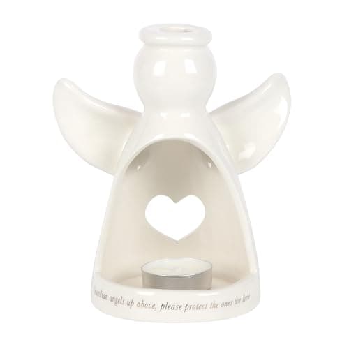 Image of Elegant White Guardian Angel Tealight Holder - 15cm x 13cm (1 Pc.) - Unique Design, Durable Material - Great Home & Office Decor