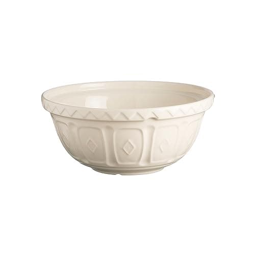 Image of Mason Cash Colour Mix Cream Mixing Bowl | 2 Litre Capacity | 24cm Earthenware Bowl with Classic Pattern Design | Dishwasher Safe | Ideal for Pastry, Cakes, Cookies & Family Baking