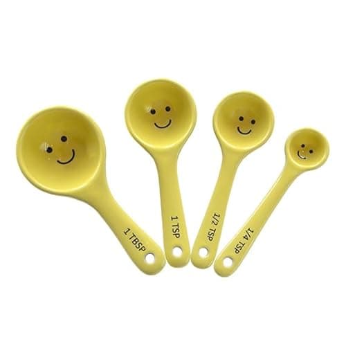 Image of Sass & Belle Happy Measuring Spoons Set – Yellow Ceramic Measuring Cups and Spoons for Baking – Small Measuring Cup Spoon Set – Kitchen Accessories for Cooking – Quirky Sass and Belle Design