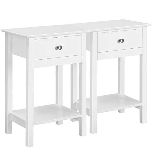 Image of Yaheetech White Bedside Tables, Set 2 Bedside Cabinets with Drawer and Open Shelf, Wooden Side Sofa Tables for Living Room Glossy End Tables for Small Space, Easy Assembly