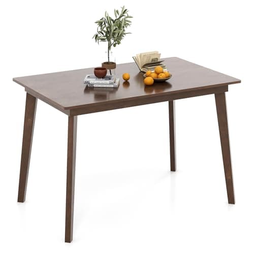 Image of COSTWAY Dining Table for 4 People, 120 x 75 x 75cm Rectangular Kitchen Table with Rubber Wood Legs & Wood-like Surface, Farmhouse Wooden Kitchen Dining Room Office Working Desk