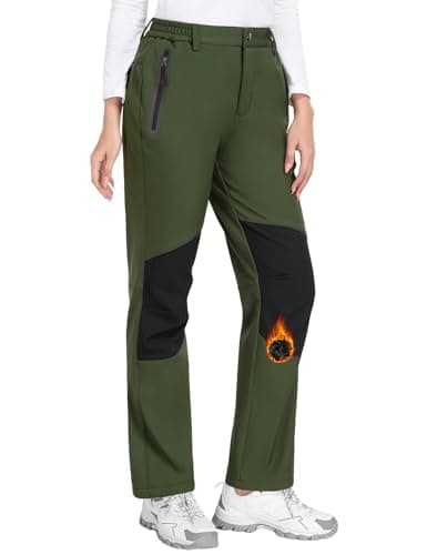 Image of CMTOP Waterproof Trousers Womens Hiking Walking Pants Thermal Fleece Lined Ladies Winter Outdoor Lightweight Windproof Warm Softshell Ski Snow Pants with Zipper Pockets