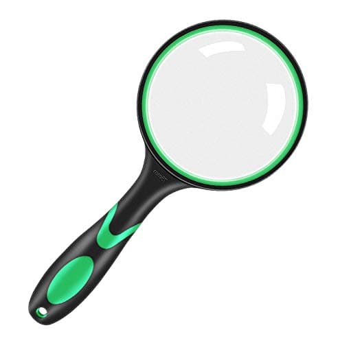Image of kuou Magnifying Glass, 10X Handheld Reading Magnifier 75mm Magnifying Lens with Non-Slip Soft Rubber Handle Shatterproof Magnifying Mirror for Reading Repair Observation