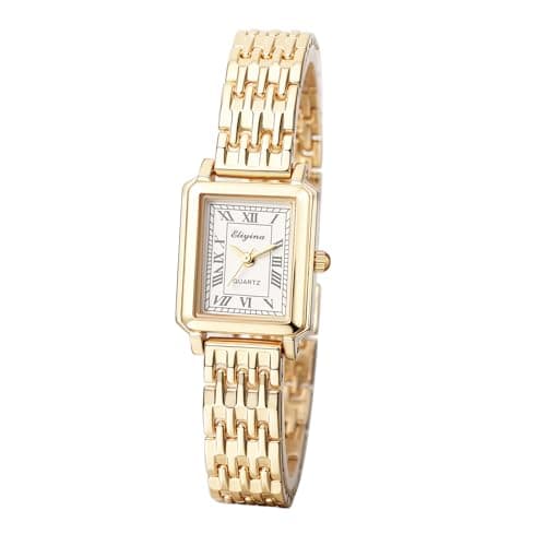 Image of JewelryWe Women Gold Square Watch – Quartz Analog Strap Roman Numeral Dial Ladies Petite Detachable Strap Bracelet Wristwatch