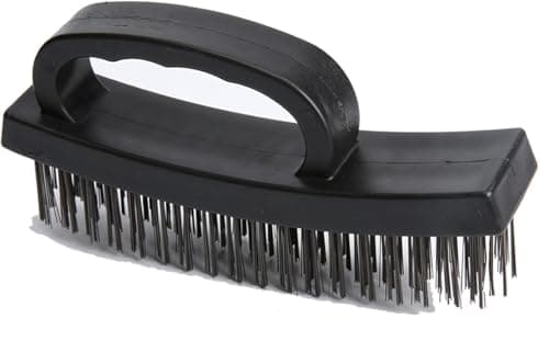 Image of Wire Brush Heavy Duty, 4 Rows Carbon Steel Brush for Cleaning Rust and Dirt with Ergonomic Handle Grip, Multi-Function to clean roof tiles BBQ Rust Removal & Paint Removal on stone wall pack of (1)