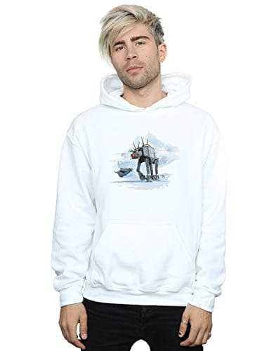 Image of Absolute Cult Star Wars Men's Christmas AT-AT Reindeer Hoodie White Medium