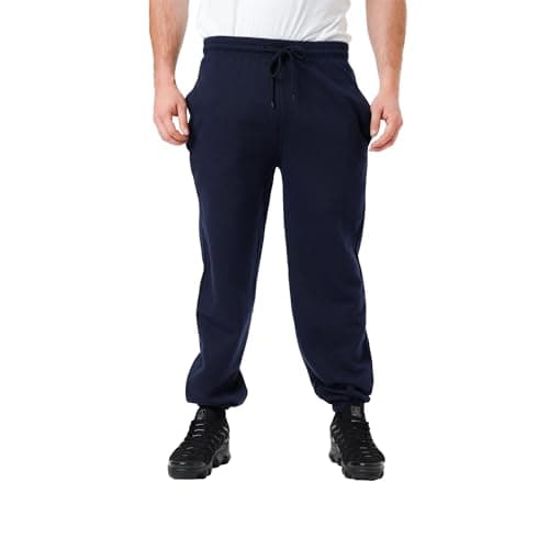 Image of LABEL APPAREL Mens Elasticated Joggers Cuffed Plain Brushed Fleece Inside Jogging Bottoms Zip Pocket 290GSM Casual Regular Fit Trouser Sweatpants Drawstring Pants Plus Size (XXL, Navy)