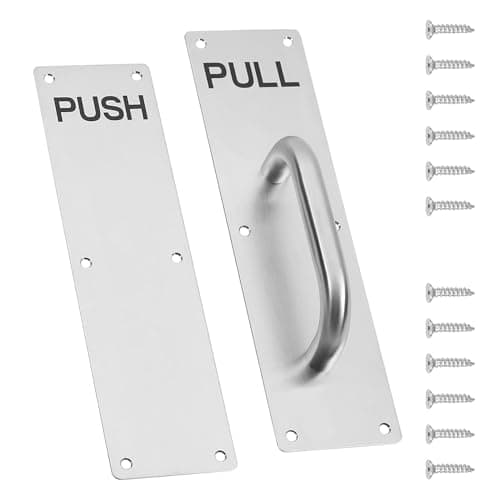 Image of GIONAR Stainless Steel Pull Handle Set - Heavy Duty with Push Plate & Screws for Sliding Barn & Fire Doors - Home, Office, & Public Spaces