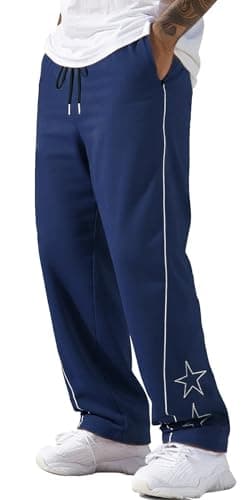 Image of AIEOE Men's Baggy Jogging Bottoms with Drawstring Y2k Track Pants Wide Leg Casual Trousers Straight Leg Cut Sweatpants, blue, S
