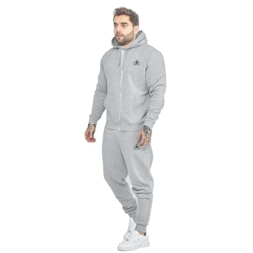 Image of INSPIRE KING Men's Tracksuit Set 2 Piece Zip Hoodie and Joggers – Fleece Sweatshirt & Sweatpants Full Set – Long Sleeve Hooded for Casual, Gym (UK, Alpha, L, Regular, Regular, Standard, Grey)